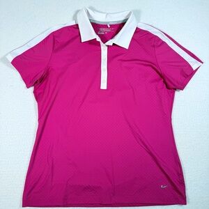 Nike Tour Performance Dri-Fit Golf Pink and White Polo Shirt Large Athletic